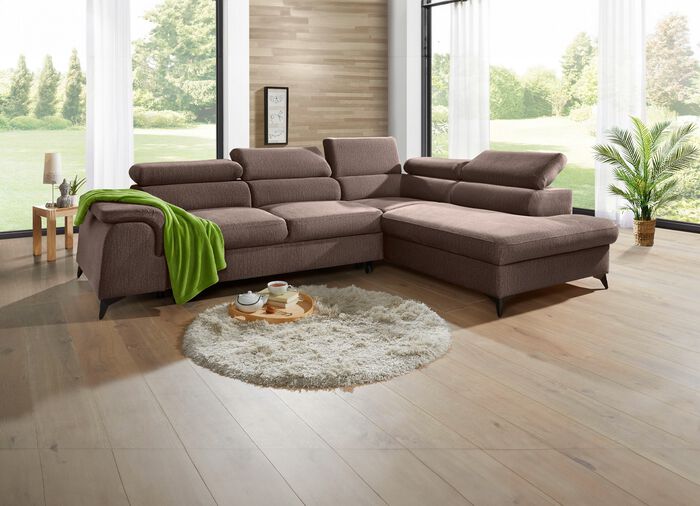 Gestoffeerde hoekeenheid met bedfunctie en verstelbare hoofdsteunen 