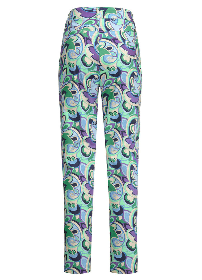 Enkellange broek met felgekleurde inkjetprint GROEN-BLAUW-BEIGE