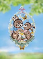 Raamfoto met een koppel konijnen gemaakt van Plauener Spitze 