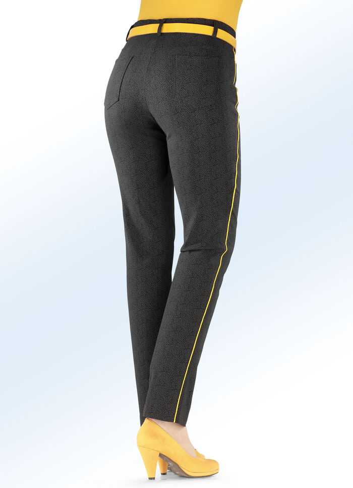 Broek met stijlvolle vissengraatlook ZWART-GRAFIET-MESSING