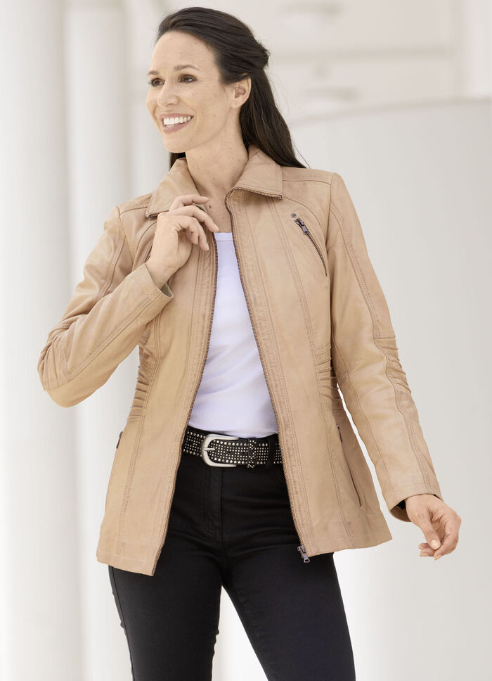 Kort leren jasje met opstaande kraag 