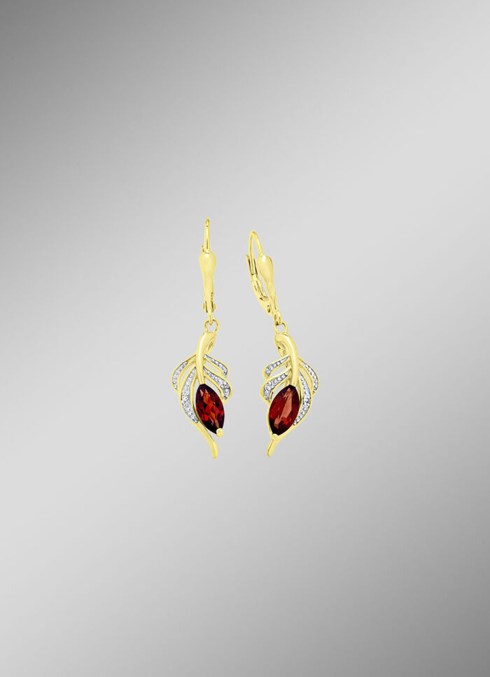 Oorbellen met diamanten en echte granaat 