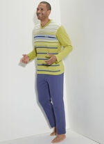 Pyjama met V-hals en gestreept dessin aan de voorkant 