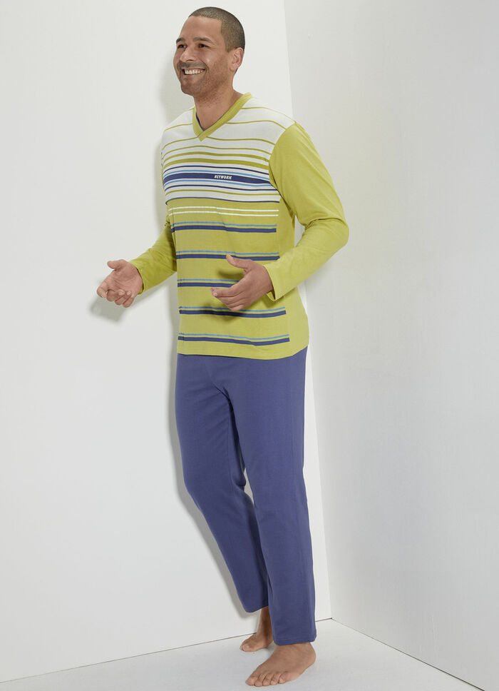 Pyjama met V-hals en gestreept dessin aan de voorkant 
