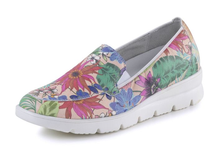 Waldl&auml;ufer pantoffels van gecoat textiel met bloemenprint VEELKLEURIG