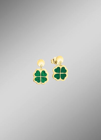 Klaverblad oorbellen met echte malachiet 