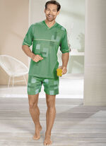 Shorty met V-hals en geprint motief GROEN-GEEL-KLEURRIJK