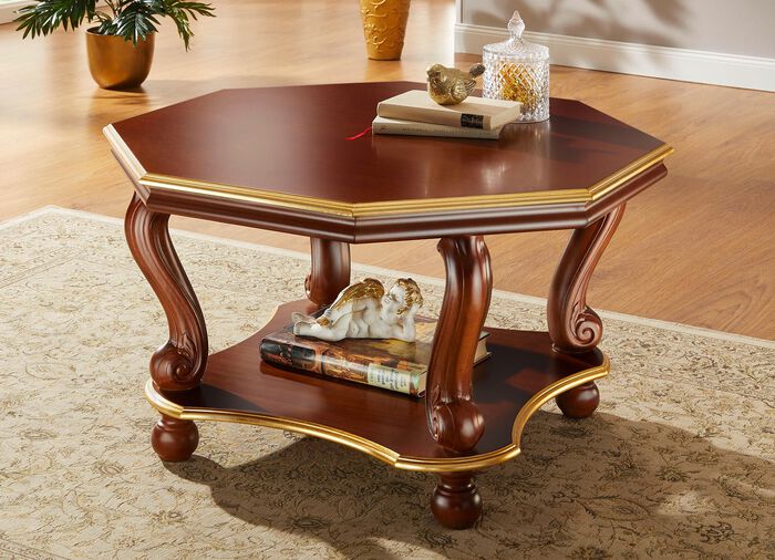 Salontafel met decoraties van echt bladgoud NOTENHOUT-GOUD