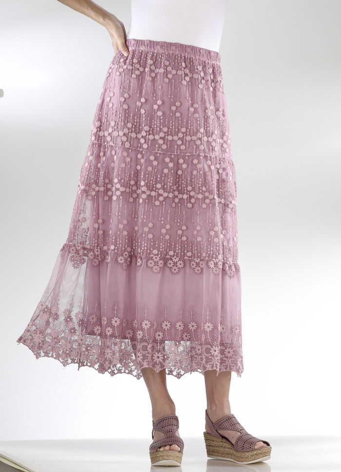 Gelaagde rok met speciale verftechniek ROZENHOUT