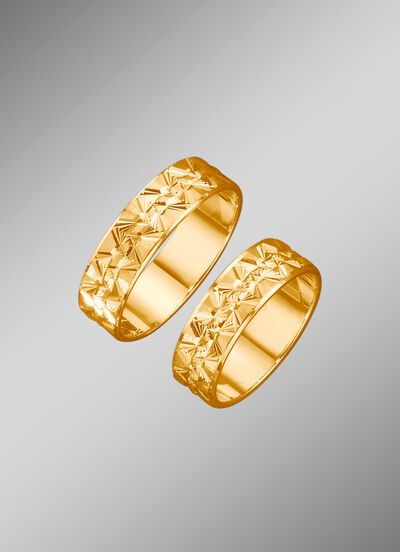 Trouwring, gedeeltelijk glanzend en golvende gravure 