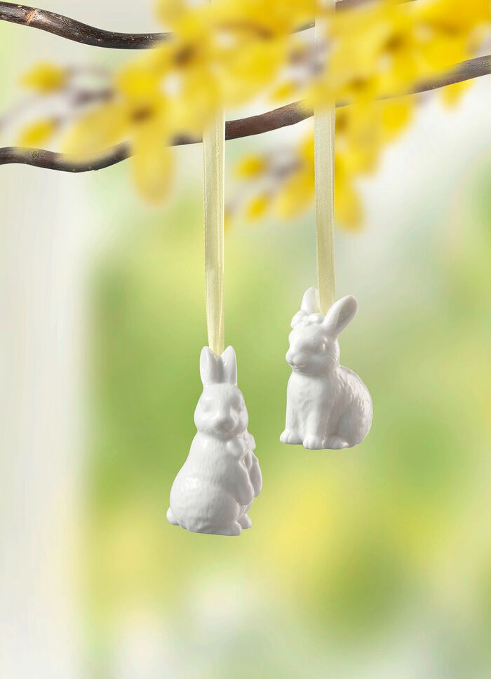 Konijnenhangers van hoogwaardig porselein, set van 2 