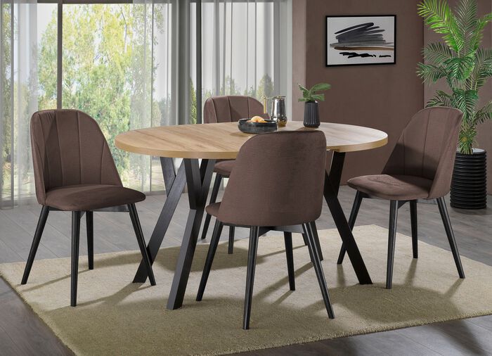 Gusto eetkamermeubel met fluwelen bekleding BRUIN-ZWART