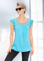 Shirt met chiffon inzet in 2 kleuren TURQUOISE