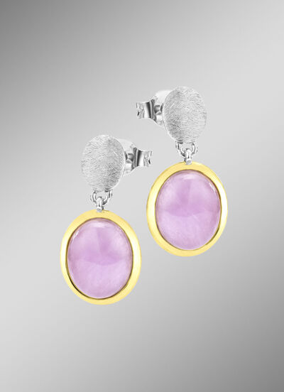 Bicolor oorbellen met melkachtige kunziet 