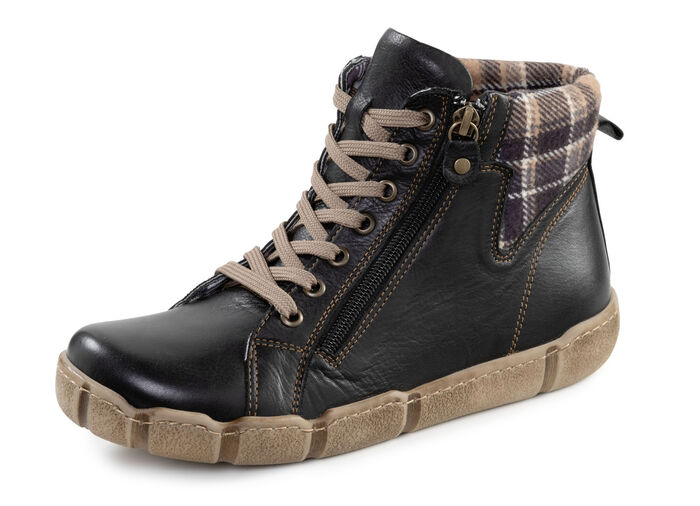 Veterlaarsje Andrea Conti met geruite textielboord ZWARTBRUIN