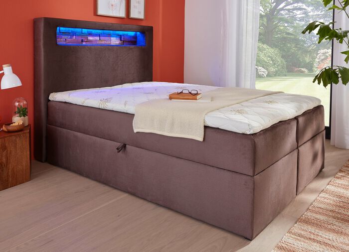 Boxspringbed met meerkleurig verstelbare LED-verlichting BRUIN