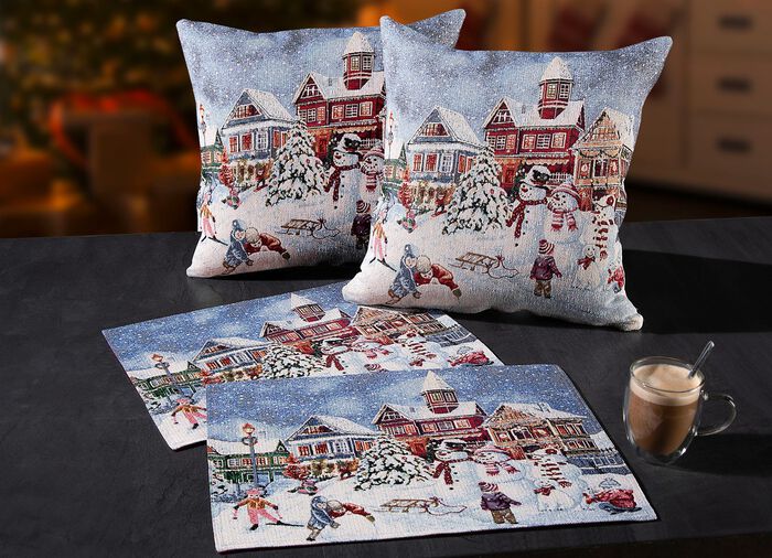 Kussensloop of placemat met winterlandschap 