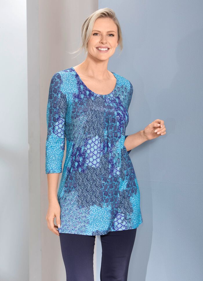 Lang shirt met plooien vooraan in 3 kleuren 