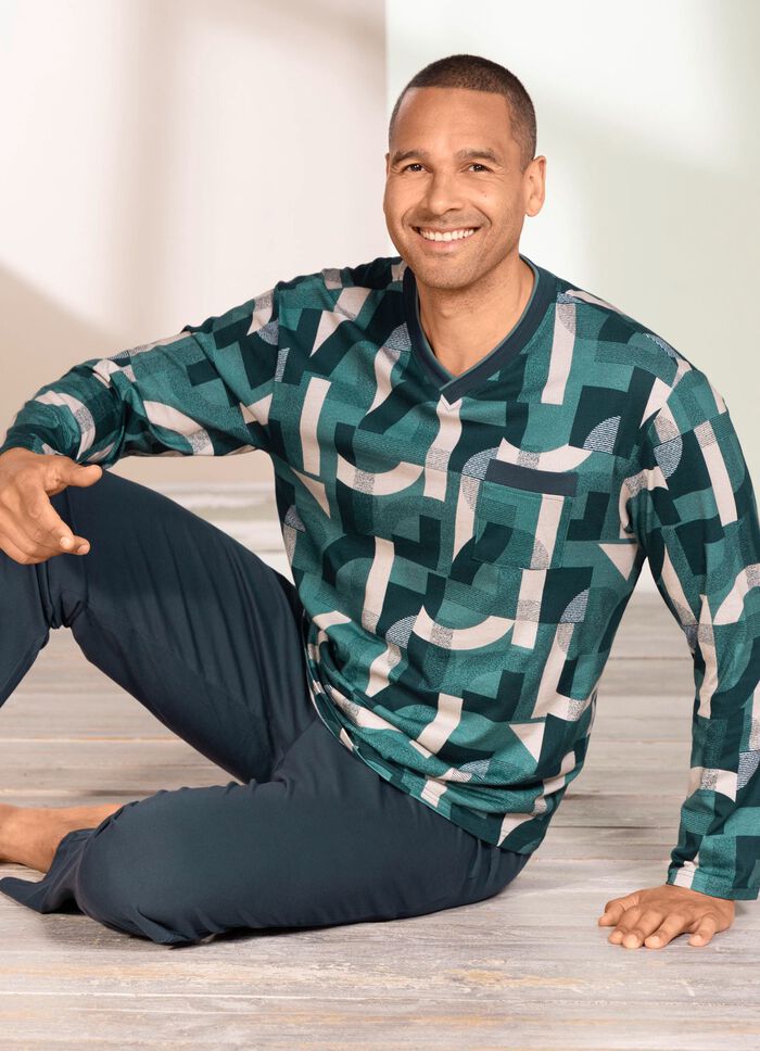 V-hals pyjama met borstzakje 