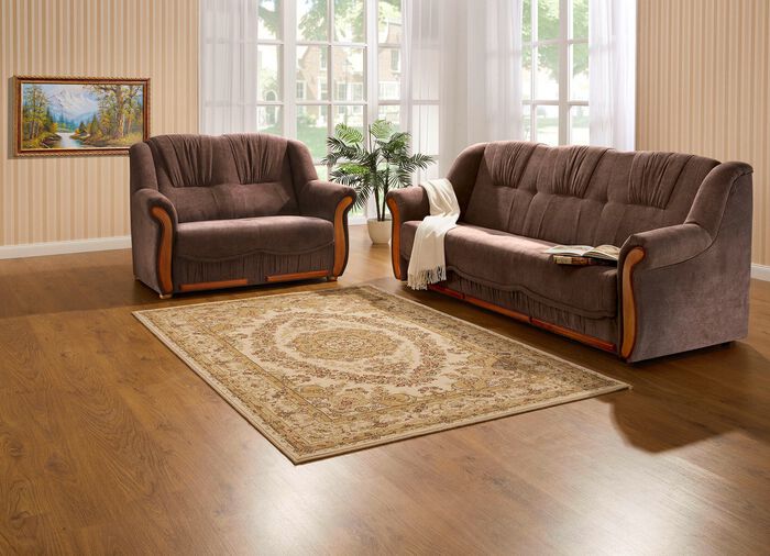 Gestoffeerd meubel met een comfortabele, hoogpolige stoffen bekleding 