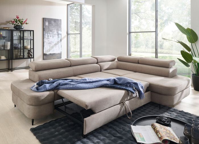 Comfortabele gestoffeerde hoek met functie en bedkast BEIGE