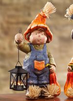 Herfstkinderen met pompoen en lantaarn BLAUW-ORANJE-GROEN