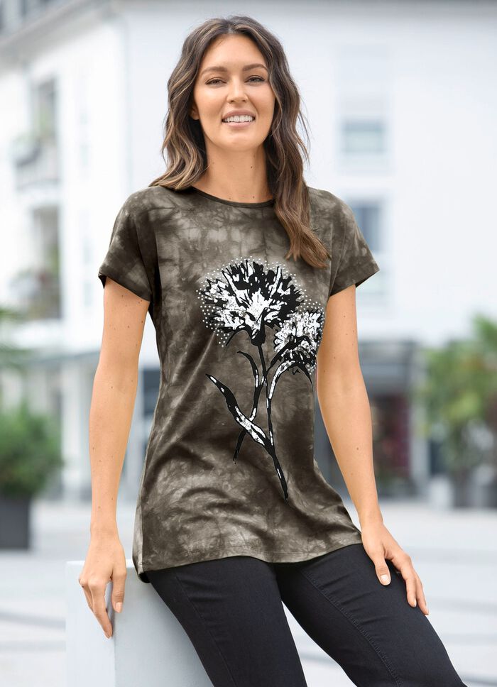 Shirt in batiklook in 2 kleuren KAKI BATIK