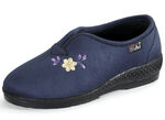 Klassieke damespantoffels, breedte H, met borduursel MARINE