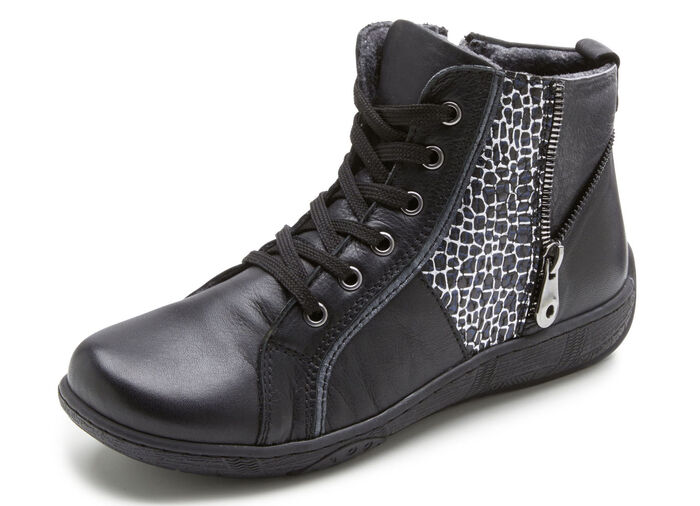 Andrea Conti veterlaarsje met reptiel-reliëf inzetstuk en decoratieve ritssluiting ZWART