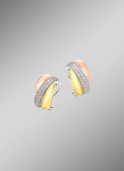 Clip-on oorbellen in driekleur met synthetische zirkonia 