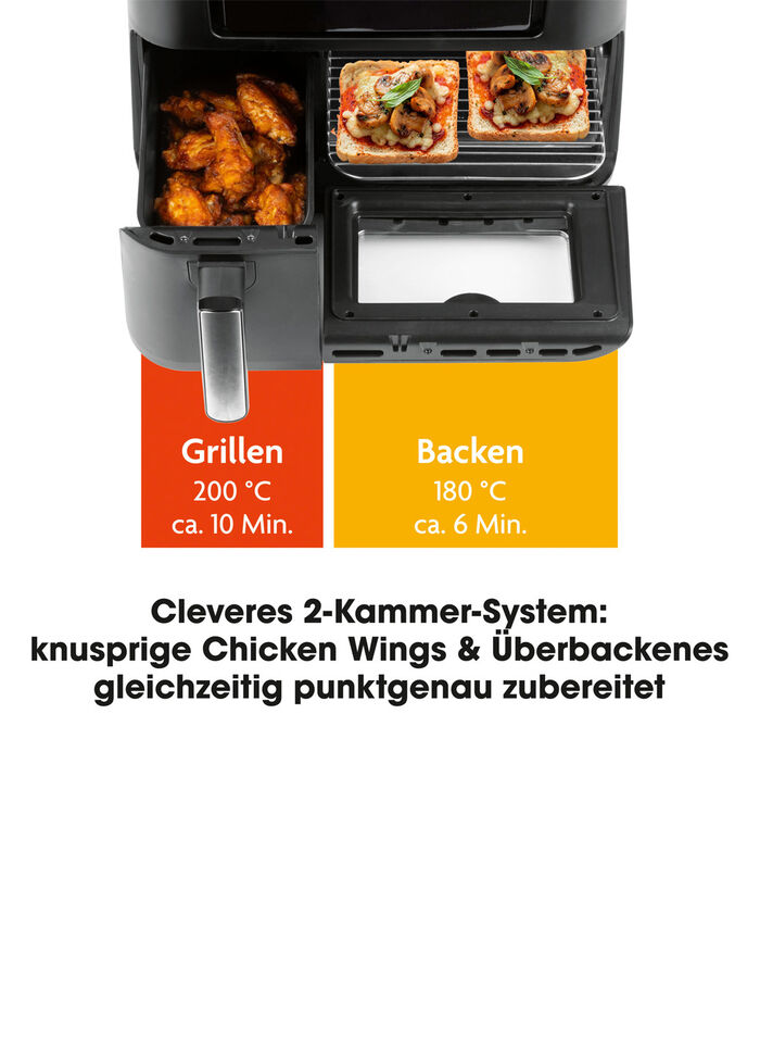 4-in-1 digitale heteluchtfriteuse met 2 kamersysteem BES