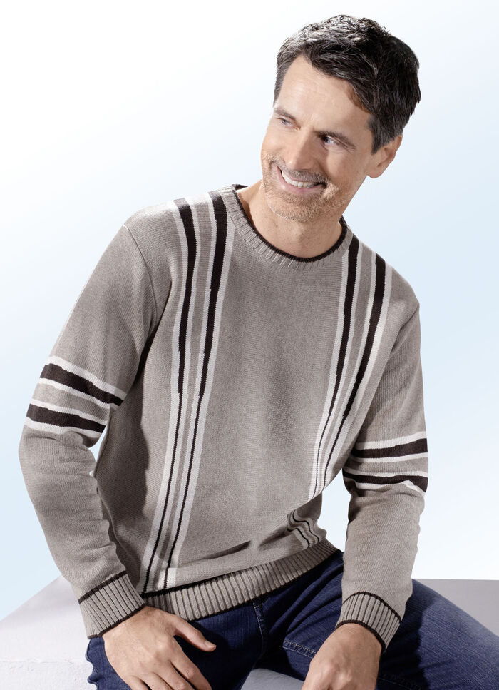 Geweldige trui met ronde hals in 2 kleuren LICHTBRUIN GEM&Ecirc;LEERD