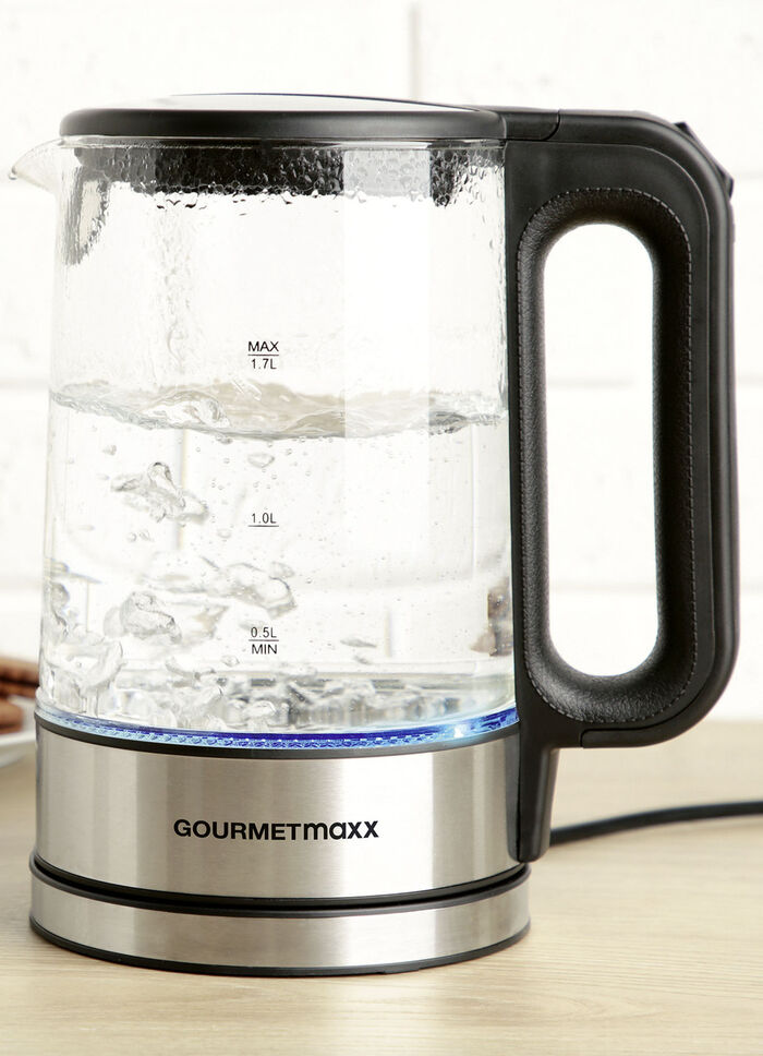 Glazen waterkoker met blauw LED-licht ROESTVRIJ STAAL-ZWART