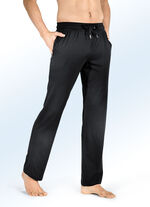 Set van twee lange slaap- en vrijetijdsbroeken met trekkoord en zijzakken 1 X OLIJF, 1 X ZWART