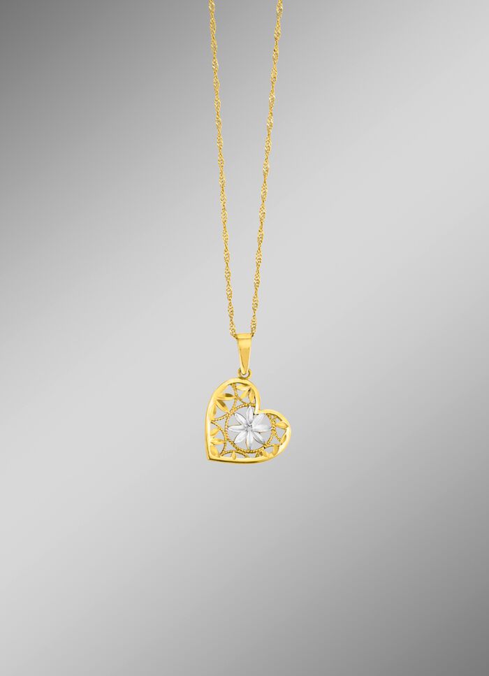 Filigraan, diamanten harthanger in tweekleurig 