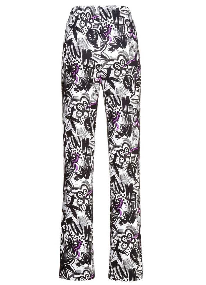 Broek met glanzende gekleurde inkjetprint 