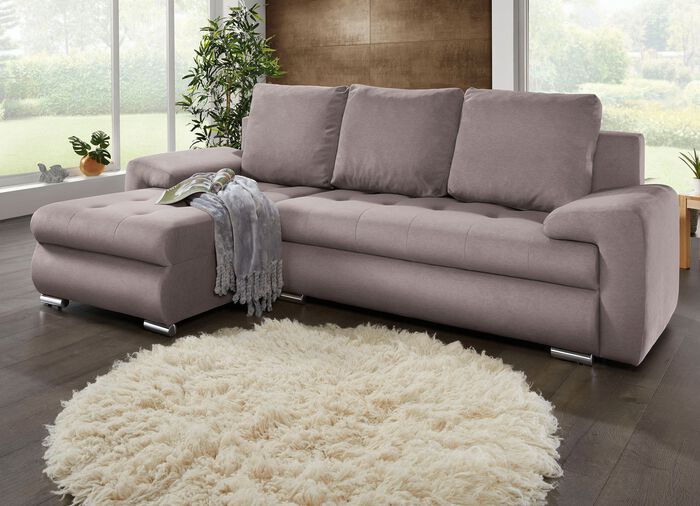 Gestoffeerde hoek met bedfunctie en bedkast TAUPE