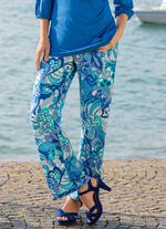 Broek met glanzende gekleurde inkjetprint 