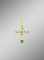 Interessante kruishanger met op maat gemaakt. blauwe topaas 