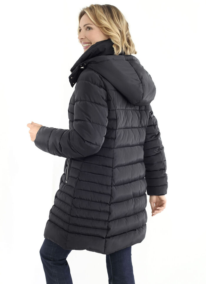 Lange jas met lussen op de afneembare capuchon 