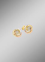 Glanzende driekleurige oorknopjes met 14 briljant geslepen diamanten 