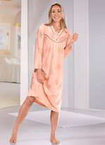 Kuitlang nachthemd met knoopsluiting en lange mouwen 