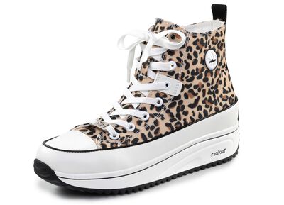 Rieker veterlaarsje in luipaardprint of denimstijl 