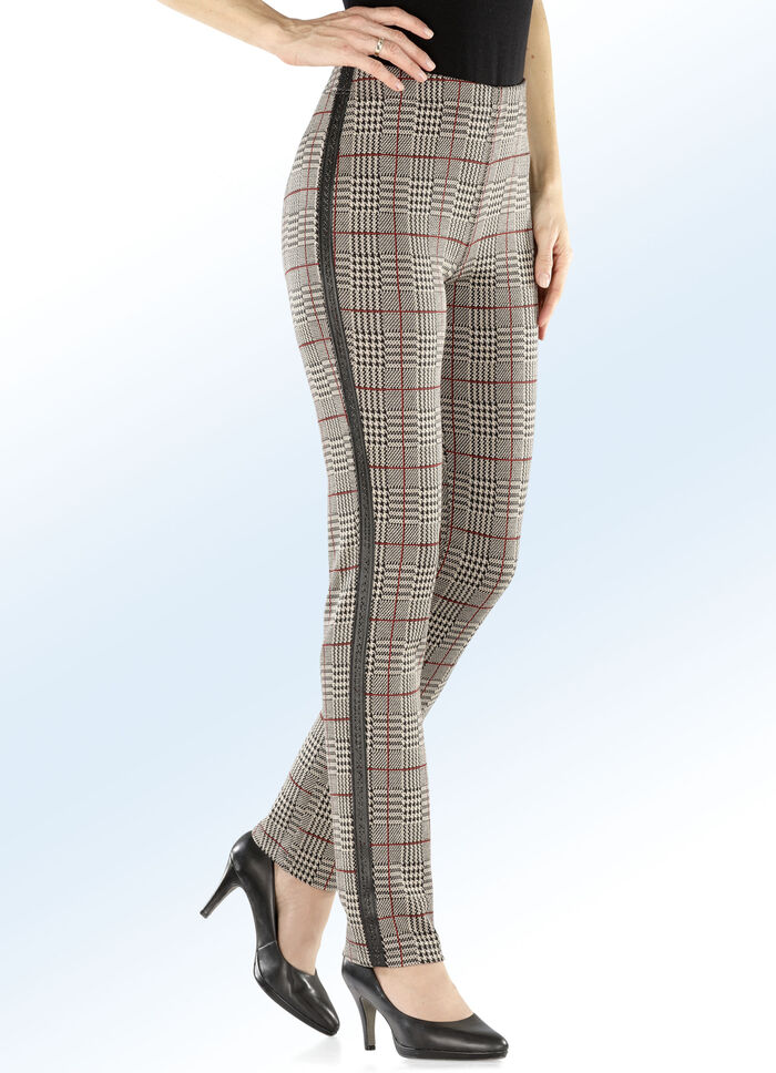 Broek met hip ruitdessin KAMEEL-ZWART-ROOD