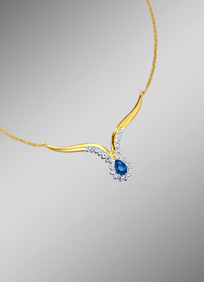 Halsketting met echte saffier en echte witte topaas 