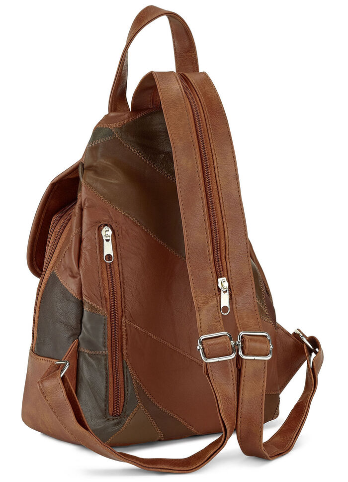 Edele rugzak in patchwork afwerking COGNAC