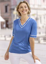 Trui van zeer zachte kwaliteit JEANSBLAUW-WIT