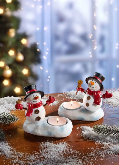 Sneeuwpop waxinelichthouder, set van 2 