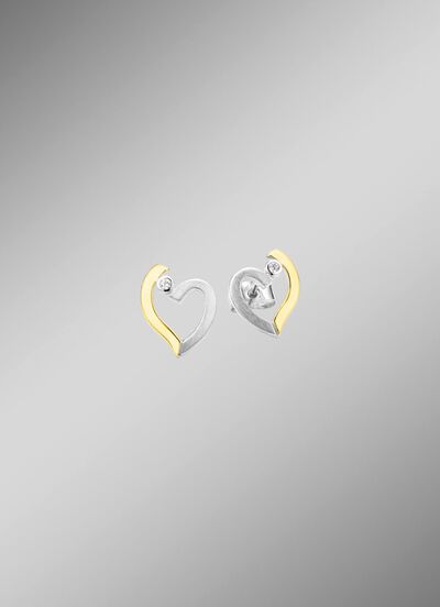 Hartvormige oorbellen in bicolor met synthetische zirkonia 