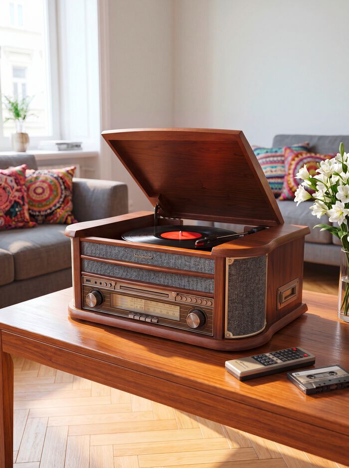 Nostalgische stereo-installatie met directe mp3-opnamefunctie 